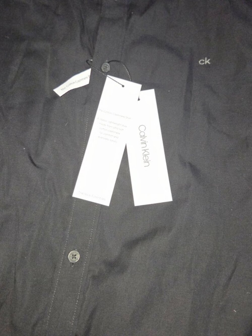 Calvin Klein Mens XL Black Cotton Cashmere Shirt Button Front CK Logo NWT - Picture 2 of 11